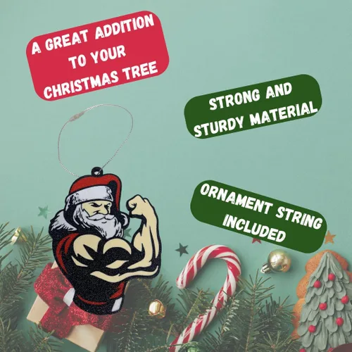 Miniatura 3 de Chatelet Adorno de Navidad de Papá Noel para culturista, levantador de pesas de Papá Noel fuerte, adorno colgante de metal para árbol de Navidad