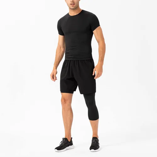 Miniatura 50 de Pantalones de compresión de 3/4 de una pierna para hombre, mallas de baloncesto atléticas para correr, leggings deportivos de capa base capri