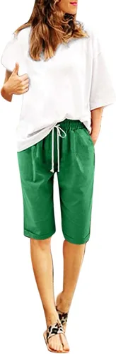 Miniatura 44 de Pantalones cortos sólidos con control de barriga, casuales, con cordón, cómodos, para mujer, pantalones cortos ligeros de verano para correr 2023