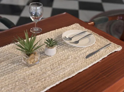 Miniatura 8 de Madhu International Camino de mesa de yute natural, alfombra rectangular tejida a mano de larga duración, hecha de material de yute para entradas