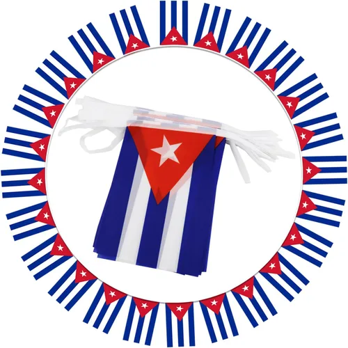 Miniatura 2 de Bandera de cuerda en forma de banderín de Cuba - 38 banderas, 42 pies de pequeñas mini banderas cubanas en guirnalda para decoración de país