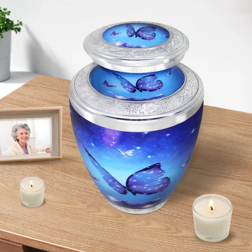 Miniatura 5 de M MEILINXU Urna para cenizas para adultos, hombre y mujer, urnas de cremación para cenizas humanas, hombre y mujer adultos, entierro, mariposas
