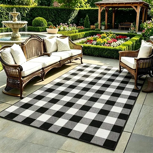 Miniatura 32 de SEEKSEE Alfombra de Algodón a Cuadros Buffalo de 27.5"x43" Alfombra a Cuadros Blanco y Negro Lavable Tapetes para Puerta Interior Exterior Alfombras