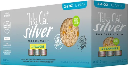 Miniatura 11 de Tiki Cat Silver Comfort Mousse + Trozos, Pollo y Pato e Hígado de Pato, Apoyo del Sistema Inmunológico Formulado para Gatos Mayores de 11+ Años