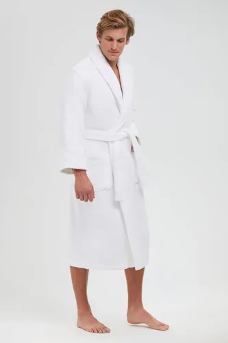 Miniatura 3 de MONARCH Bata de baño unisex de rizo 100% algodón peinado lux, bata con cuello de chal, elección de hotel de cinco estrellas, sin capucha