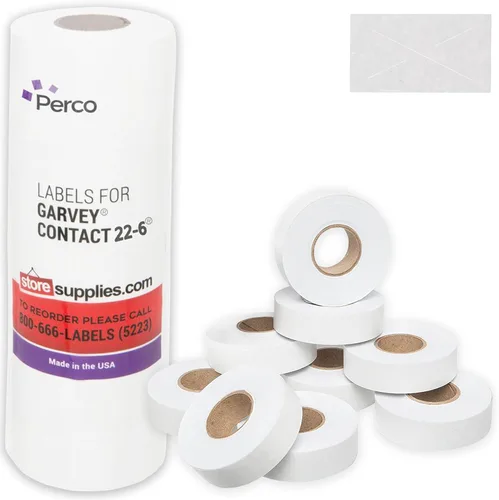 Perco Etiquetas blancas de marcado de precio, 11,000 etiquetas en blanco para Garvey Contact 22-6/22-7/22-8, pistola de precios con rollo de tinta