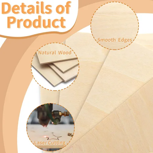 Miniatura 3 de Benvo Hojas de madera contrachapada de abedul prémium de 0.118 in (1/8 pulgadas) x 8 x 8 pulgadas, paquete de 6 unidades, madera artesanal sin