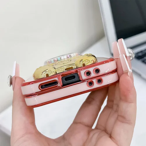 Miniatura 7 de Bonita funda compatible con Samsung Galaxy Z Flip 5/Z Flip 6 de 6.7 pulgadas, cuentas de lujo de color dorado 3D de arena movediza con soporte