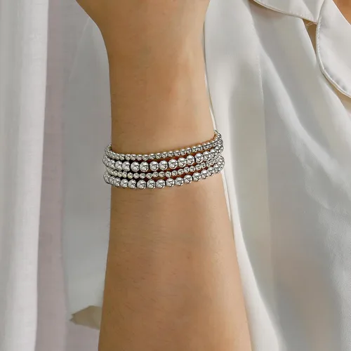 Miniatura 5 de Pulseras de cuentas de oro para mujer, juego apilable de bolas de cuentas, pulsera elástica elástica chapada en 14 quilates, joyería delicada