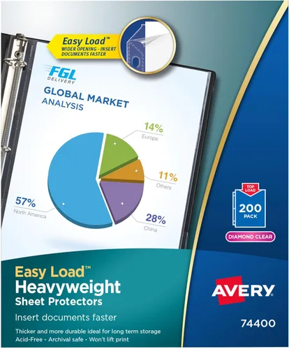 Avery Diamond Clear 74400 - Protectores de hojas pesados, de fácil carga, 200 protectores de documentos