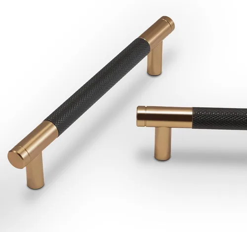 Miniatura 29 de Paquete de 10 tiradores para gabinete de cocina, tiradores mate negro y bronce champán, tiradores de cajón estriados negros, herrajes de cocina