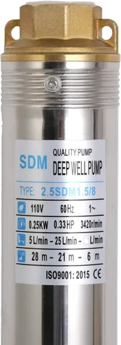 Miniatura 2 de Bombas sumergibles 2.5 "OD Pipe 110V/60HZ 0.25KW 0.33HP Acero inoxidable 1" Salida Bomba sumergible de pozo profundo Bomba de pozo profundo con caja