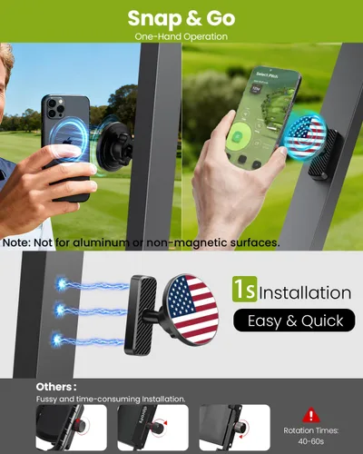 Miniatura 2 de Soporte magnético para carrito de golf, accesorios de golf, regalos para hombres, papá, marido, único, rotación de 360°, soporte de teléfono