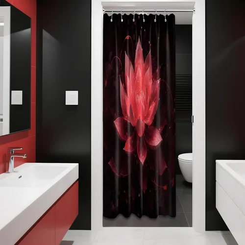 Miniatura 21 de Cortina de ducha con flores de loto negro y azul para decoración de baño, juego de cortinas decorativas de baño con estampado floral, tela