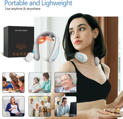 Miniatura 9 de Masajeador eléctrico de cuello de pulso con calor para aliviar el dolor, 10 modos, 15 intensidades, terapia de tejido profundo, punto de activación