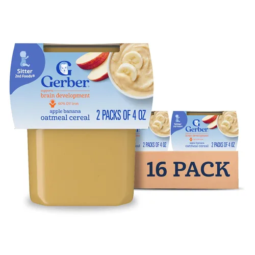 Miniatura 12 de Gerber Baby Food 2nd Foods, Cereal Mixto, Manzanas y Mangos con Puré de Cereal de Arroz, Envases de 4 Onzas, Paquete de 2 (Paquete de 8)