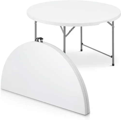 Miniatura 14 de Magshion Mesa plegable redonda de 48 pulgadas, mesa de plástico plegable de 4 pies con asa de transporte para exteriores, boda, fiesta, evento, Negro