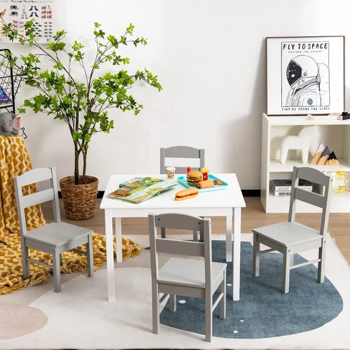 Miniatura 2 de Costzon Juego de Mesa y Sillas para Niños, Mesa de Actividades de Madera de 5 Piezas y Sillas para Artes, Manualidades, Tareas, Hora de Merienda
