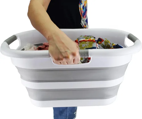 Miniatura 7 de SAMMART Cesta plegable de plástico para la ropa sucia de 30 litros (7.9 galones), contenedor de almacenamiento plegable y organizador, tina