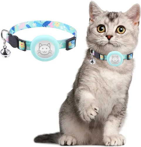 KOOLTAIL Breakaway - Collar de gato con soporte para etiqueta de aire y campanas, collares reflectantes para gatitos, collares de gatitos lindos
