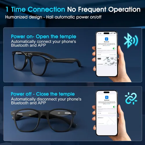 Miniatura 7 de Gafas de traducción AI unisex con más de 140 idiomas, lentes inteligentes Bluetooth con micrófono y altavoces integrados, interruptor de pasillo