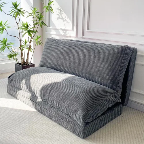 Miniatura 9 de MAXYOYO - Sofá cama puff plegable para adultos, sofá de suelo extragrueso y largo con funda lavable de tela trenzada, beige, 54 x 95 pulgadas
