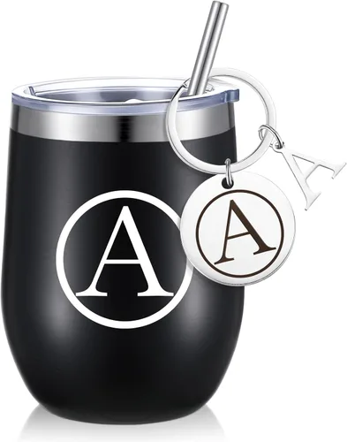 Dandat - Vaso de vino personalizado con llavero de 12 onzas, taza de viaje de acero inoxidable negra con tapa y popote para empleados, profesores,