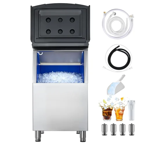 Miniatura 9 de VEVOR Cubo de almacenamiento de hielo, capacidad de 250 libras, contenedores de almacenamiento de hielo de acero inoxidable con filtro y patas