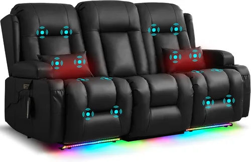 URRED Sofá reclinable eléctrico con masaje y calor, sofá biplaza reclinable de pared con consola, sofá de casa rodante, asiento de cine en casa con