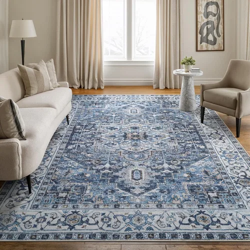 Miniatura 27 de Bloom Rugs Alfombra lavable antideslizante de 2 x 3 pies, color azul/verde/mandarina, alfombra tradicional oriental para sala de estar, dormitorio