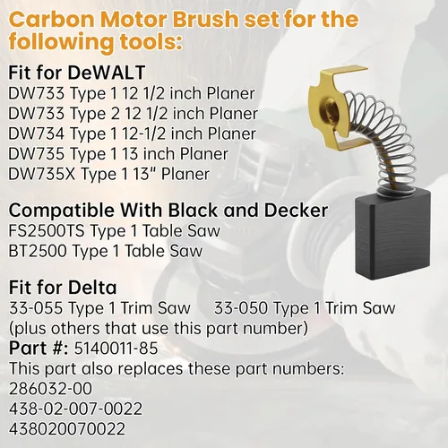 Miniatura 7 de 5140011-85 Cepillos de motor compatibles con la cepilladora Dewalt DW733 DW734 DW735, 5140011-85-2 cepillos de carbono de repuesto para sierra Delta
