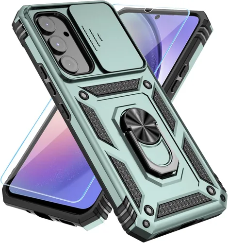Miniatura 29 de SunStory Funda para teléfono Galaxy A14 5G [grado militar] con protector de pantalla HD, cubierta de cámara deslizante, soporte y material negro