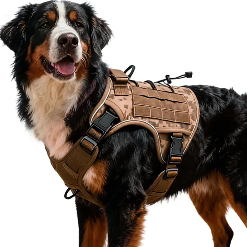 Miniatura 54 de Arnés táctico para perros grandes, chaleco reflectante ajustable sin tirones con sistema Molle, control de grado militar K9 para entrenamiento