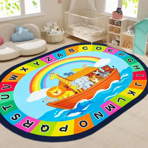 Miniatura 33 de USTIDE Alfombra ovalada para niños, 5 x 7 pulgadas, con letras del alfabeto ABC, alfombra educativa antideslizante, alfombra de juego para el aula