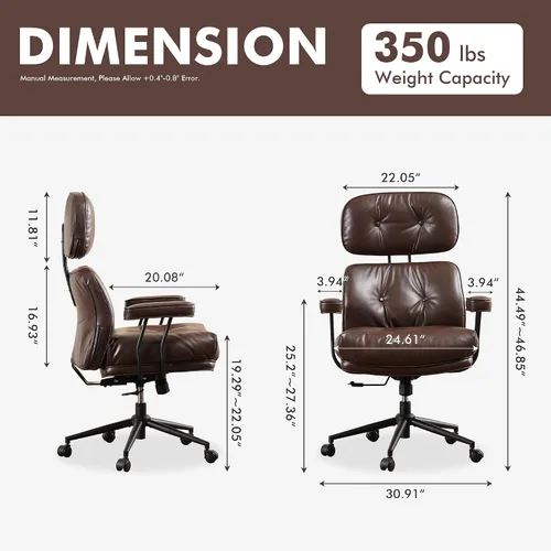 Miniatura 2 de Silla de oficina ejecutiva de respaldo alto con cómodo asiento profundo, silla de oficina moderna de piel sintética marrón, silla de escritorio