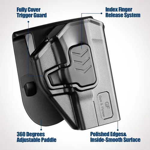 Miniatura 6 de GUN & FLOWER Paddle OWB Holster for Glock 17/19, Taurus G2C/G3C, 1911 5" No Rail, with Molle Adapter, Index Finger Release, 360° Adjustable Paddle