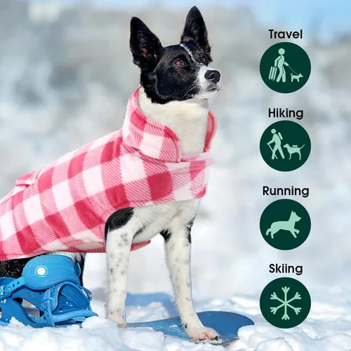 Miniatura 5 de Kuoser - Abrigo de invierno para perros, chaqueta de forro polar resistente al viento, estilo británico a cuadros, chaleco para climas fríos, Rosa