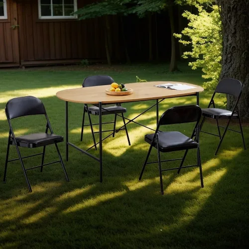 Miniatura 2 de Paquete de 2 sillas plegables, silla comercial apilable portátil, silla de cuero acolchada para interiores y exteriores con marco de metal Negro
