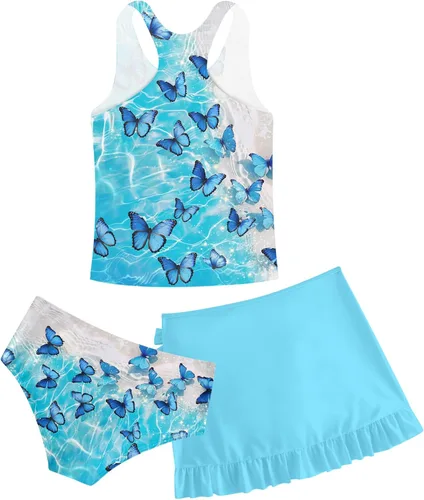 Miniatura 59 de Traje de baño tankini de 3 piezas para niñas, lindo bikini con salida de baño con falda de playa de 5 a 16 años