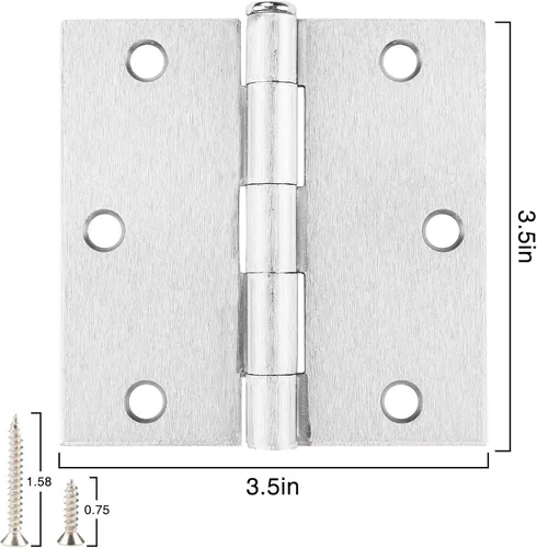 Miniatura 2 de JIW Paquete de 30 bisagras cuadradas de níquel cepillado de 3.5" para puerta con 6 agujeros, acabado de níquel satinado, estilo contemporáneo