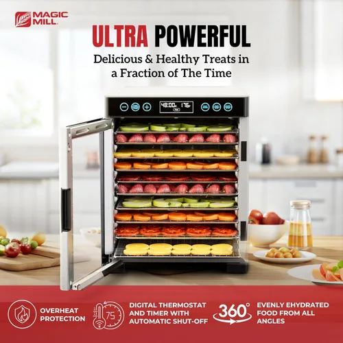 Miniatura 2 de Magic Mill Pro - Máquina deshidratadora de alimentos 10 bandejas de acero inoxidable Secador para charqui, bocadillos para perros, hierbas