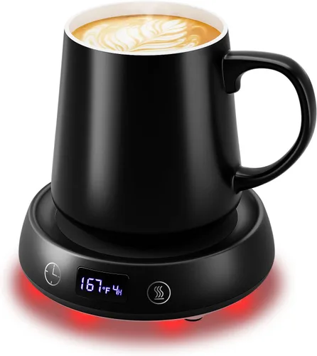 Miniatura 10 de Calentador de taza de café con bonito juego de tazas de gato, calentador eléctrico de 8 horas de apagado automático para escritorio, oficina, hogar