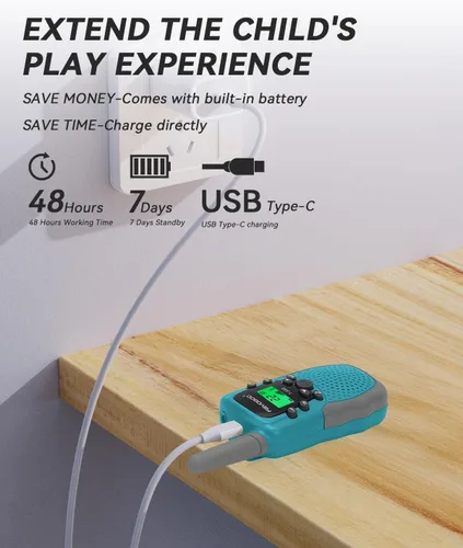 Miniatura 4 de FAYOGOO Paquete de 3 Walkie Talkies para Niños de Largo Alcance 2 Millas, Walkie Talkies Recargables para Niños con Linterna, Batería Incorporada