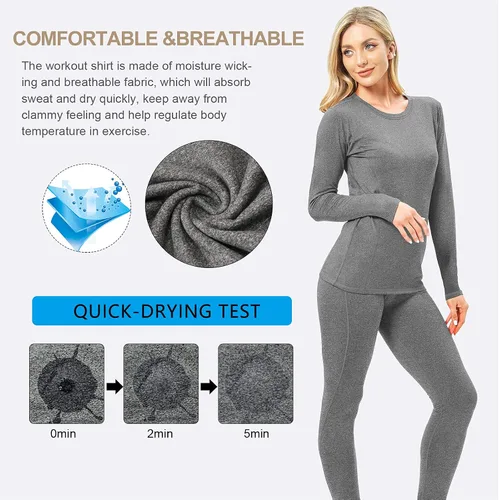Miniatura 5 de MeetHoo Ropa interior térmica para mujer, conjunto de compresión de capa base cálida para invierno, forro polar, pantalones largos para correr