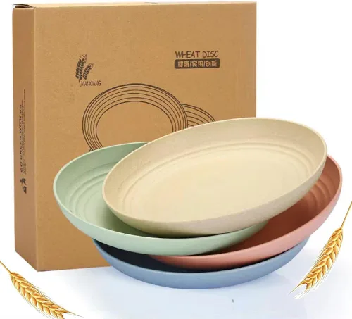 K Y KANGYUN - Platos de cena irrompibles de 10 pulgadas de paja de trigo, juego de 4 - aptos para lavavajillas, sin BPA, ligeros Luz fresca