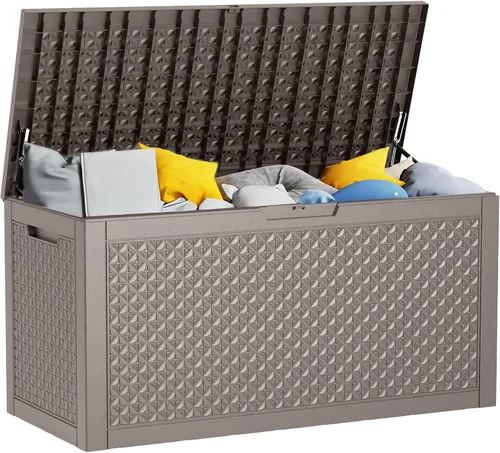 Miniatura 18 de Caja de almacenamiento para exteriores de 30 galones, impermeable, caja de resina para terraza, con cerradura, para muebles de patio, jardín