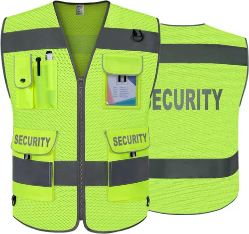 Miniatura 5 de TCCFCCT Chaleco de Seguridad de Malla para Guardia de Seguridad 9 Bolsillos Chaleco de Seguridad Reflectante de Alta Visibilidad para Hombres