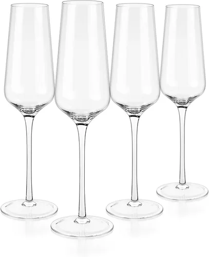 Miniatura 5 de Copas de copa de cristal de champán, juego de 4 copas de vino modernas y elegantes, sopladas a mano - Buenas para bodas, aniversarios, Navidad - 12