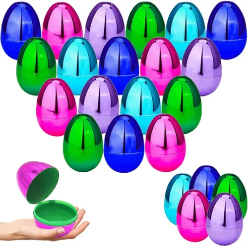 The Dreidel Company Huevos de Pascua rellenables (paquete de 12) de colores metálicos brillantes con bisagra, huevos de Pascua de plástico a granel,