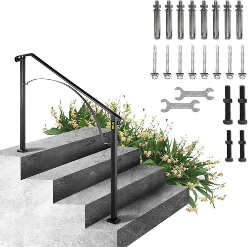 Miniatura 24 de VEVOR Kit de barandilla para escaleras al aire libre, pasamanos de 5 pies de 0 a 5 escalones, barandilla de aluminio negro de ángulo ajustable